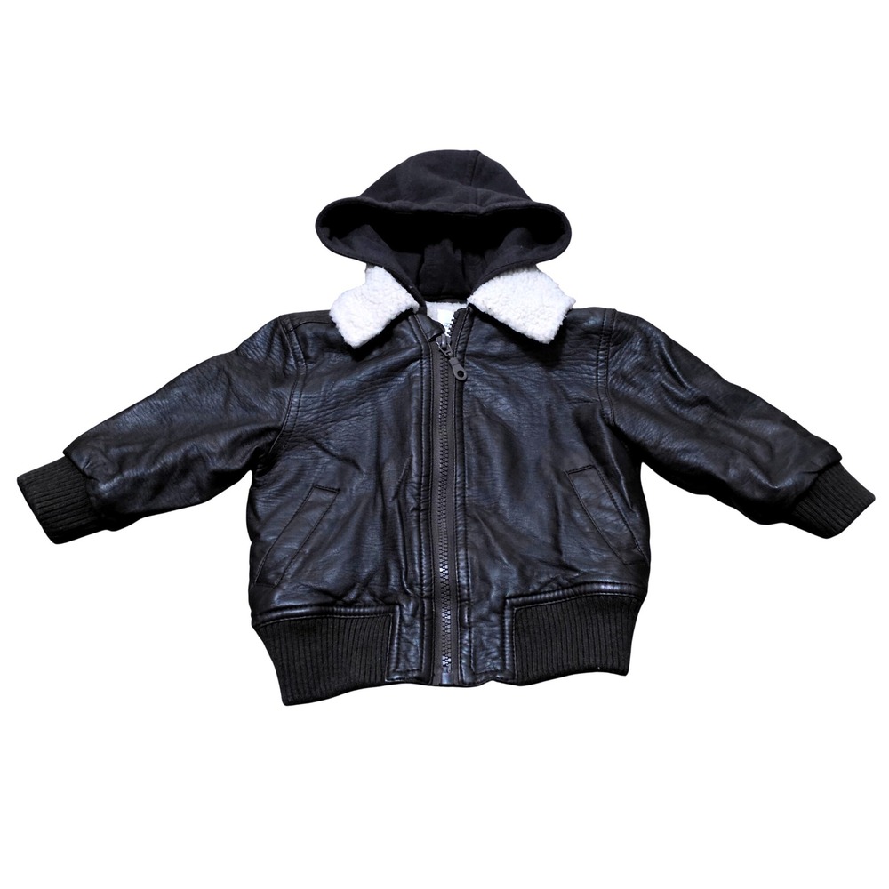 Starting Out Kids Faux Leather Sherpa Lined Hooded Brwon Jacket 18M‎